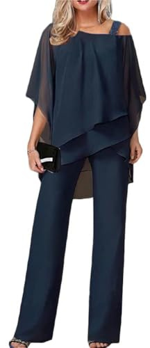 Generisch Traje de pantalón para mujer, elegante, vintage, juego de 2 piezas, traje de noche con tul, camiseta de gasa de dos piezas, camiseta de gasa y cintura alta, cóctel festivo, traje de pantalón