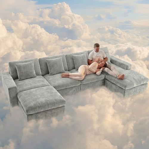 ANDFZ 6–8 Seater Modular Corner Sofa, U-Shaped Boneless Cloud Sofa, Vacuum-Packed, Skin-Friendly, for Living Room, Bedroom or Home Cinema, Grey