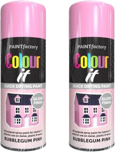 Colour It Bubblegum Pink Quick Drying Paint, Multi-Surface, Gloss Finish, Smooth Coverage, Durable, Rust-Resistant, Long-Lasting, Ideal for Doors, Gates, Railings & Furniture, 400ml, (Pack of 2)