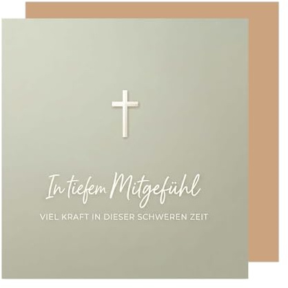 Edition Seidel Premium tarjeta de condolencias cuadrada con sobre. Tarjeta plegable con texto en alemán cruz solidaridad recogimiento (TQ245 SW026)
