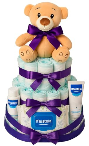 Tarta de Pañales Personalizable Regalos para Bebés Recién Nacidos Niño Niña Cesta de Regalo Canastilla Mustela Pack Higiene Bebé Talla 2 Accesorios para Bebé Regalos Mamás Baby Shower Original