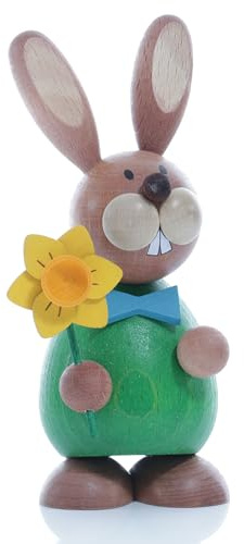 Kunsthandwerk Ullrich Osterartikel Osterhase mit Narzisse HxB 12x5,5cm NEU Osterdeko Osterhasenfigur Ostern Korb Osterei Frühling Erzgebirge Seiffen Hase Blumen
