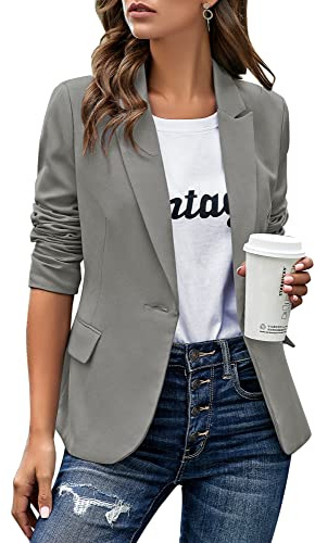 Roskiky Blazer Blaze con muescas para mujer con solapas, bolsillos y botones, gris, M