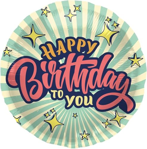 Folat 67901 Ballon en aluminium Anniversaire Rétro Etoiles - 45 cm