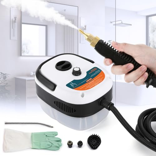 Hapyvergo 2500W Handheld Steam Cleaner, Pressurized Steam Cleaning Machine with 3 Brush Heads, 20s Heat Up, 1L Tank, Multipurpose Mini Portable Steamer for Tile, Grout, Furniture, Kitchen, Car, Home