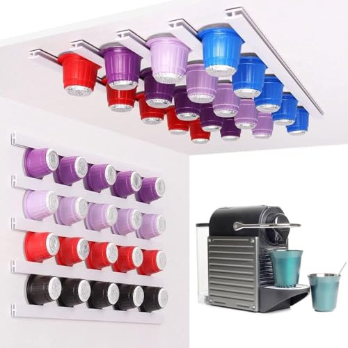 Primst 6PCS Coffee Pod Holders, Adjustable Adhesive Coffee Capsule Organizer Strip, Under Cabinets/Wall Mounted Coffee Capsule Holder for Coffee Shop Desktop Office and Kitchen (white)