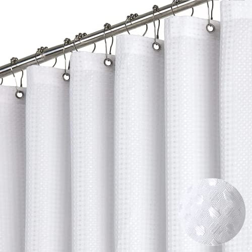 Dynamene 152 cm duschgardin – våffelväv kraftigt tjockt tyg duschdraperier för badrum, viktat hotell spa lyxigt tyg baddraperi set med 10 plastkrokar, 60 x 72, vit