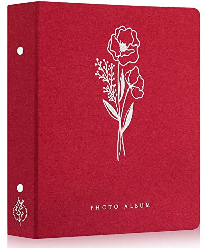 Lanpn Album Photo 10x15 400 Pochette, Lin Tissu Album pour Vertical Photos Rouge