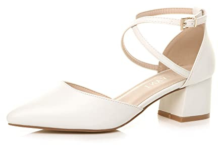 AJVANI Womens Ladies mid Block Heel Cross Strap Evening Mary Jane Court Shoes Size 3 36