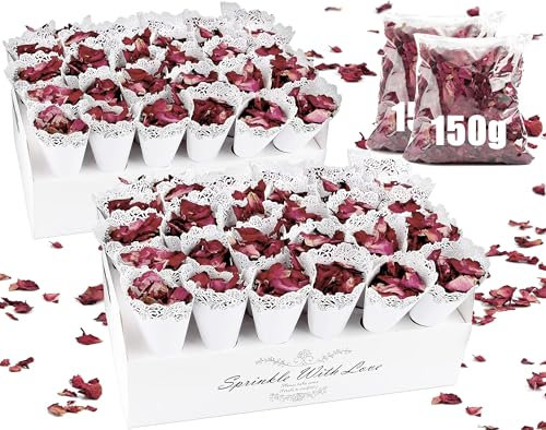 Mbsomnus Konfetti Hochzeit 300g Getrocknete Natürliches Blüten Rose 60 Stück Papier Kegel, Konfetti Kegelhalter, Blütenkonfetti Hochzeitsdeko für Geburtstag Tischdeko Party Geschenke Candy Schokolade