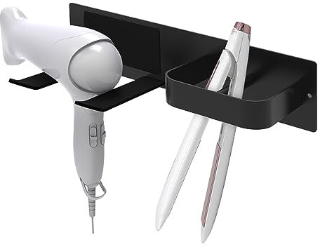 Adorila Hair Dryer Holder Wall Mounted, Self Adhesive Blow Dryer Holder, Hair Tool Organizer for Hair Dryer, Curling Wands (Black)