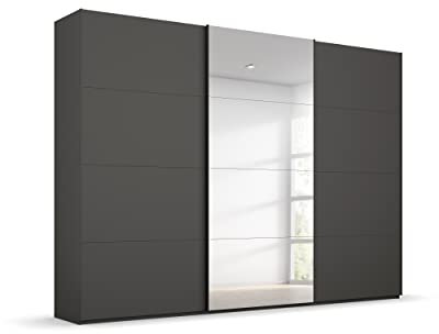 Rauch Möbel Beluga Schwebetürenschrank Schrank Kleiderschrank Graphit mit Spiegel, Schwarz, 3-türig,Inklusive 3 Kleiderstangen, 3 Einlegeböden, BxHxT 270x236x69 cm