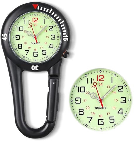 ertlutw Taschenuhr mit Karabiner Befestigung Schwarz Karabineruhr Kleine Taschenuhr Digital Analog Quarz Uhr Krankenschwesteruhr, Unisex FOB Taschenuhr für Krankenschwestern Köche Radfahrer Kletterer