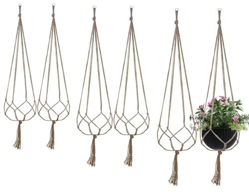 Gsrhzd Macrame Plant Hanger, Plant Hanger, 6 PCS Sturdy Plant Hanger Indoor(incl. 90/105/122cm Length Rope Hanging Plant Holder) for Pot, Hand-stitched Hanging Plant Pots Indoor Outdoor Garden