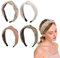 4er-Set Damen-Haarreifen,Haarband Kosmetik Breite Modische Stirnbänder mit Beige Leopardenmuster Knoten-Design,Haarreifen Mädchen Rutschfest Komfortabel Ideal für Styling Kosmetik