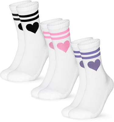 Occulto Damen Herz Tennis Socken 3er Pack (Modell: Venus), Sport Socken Schwarz Pink Lila 35-38