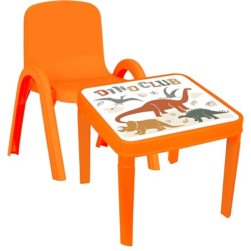 A406 Toddlers Table and chair set children chairs and Table set Kids Plastic furniture for bedroom study desk and chair for Boys and Girls Indoor and Outdoor (Orange)