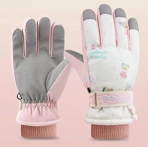 Yueser Skihandschuhe Damen, Rosa Bär Skihandschuhe Kinder Handschuhe Kinder Wasserdicht Kinder Handschuhe Wasserfest Fäustlinge Kinder Kinderhandschuhe Winterhandschuhe Kinder für Kinder ab 8 Jahren