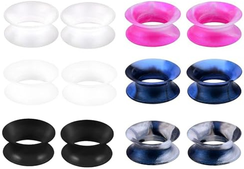 Uwiyo 6 Paires Écarteur d Oreilles en Silicone, Tunnel Oreille Plugs d'oreille en Silicone Flexibles Coloré Plug Ecarteur Oreille Tunnels de Chair Forme de Cerceau Unisexe, 3-20mm (3mm)