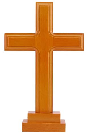 HOBBIESAY Crocifisso in piedi 29,1 cm in legno da tavolo croce ornamento in piedi arancione croce da parete in legno con supporto crocifisso decorazione per la casa