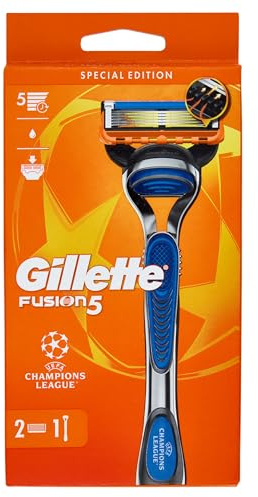 Gillette rasoir pour homme Fusion5, manche et 2 cartouches à 5 lames en acier inoxydable, bande lubrifiante pour une glisse fluide sur le visage, 1 recharge par 20 rasages