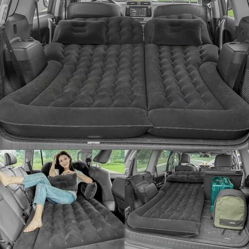 LENJKYYO Matelas gonflable pour voiture, coffre, avec pompe à air électrique, SUV, camping, noir