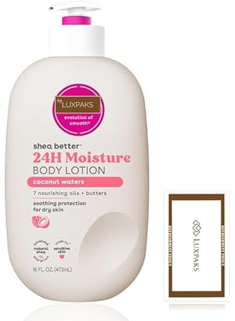 Skincare Set – Loción corporal de agua de coco de E.O.S – Hidratante de manteca de karité para piel seca, hidratación 24 horas con una toallita limpiadora Luxpaks