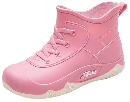 Bottes en caoutchouc pieds nus pour femmes - Bottes imperméables pour femmes - Bottes de pluie imperméables - Bottines d'automne en cuir - Chaussures de pluie confortables antidérapantes à tige large