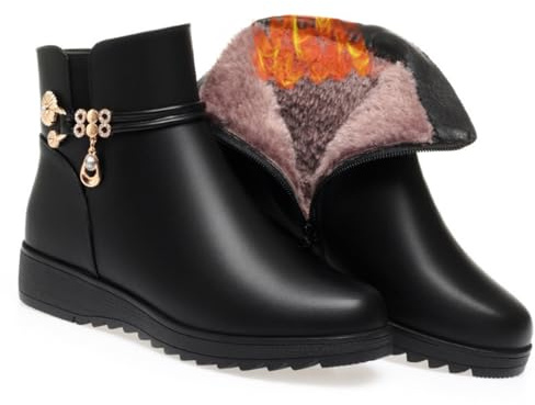 Qgtxf Donna Inverno Caldo Piattaforma Cunei Stivali Caviglia Scarpe di Strass Scintillante con Cerniera Laterale in Pelle Stivali Neve Completamente Foderati Pelliccia(Black2,37 EU)