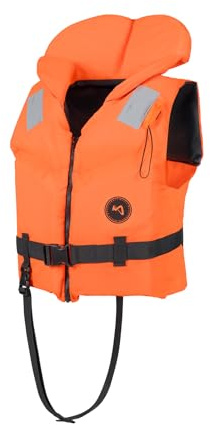 MESLE Gilet di salvataggio 100N, sicuro per sudare secondo la norma DIN EN ISO 12402-4, giubbotto di salvataggio per bambini e adulti, 10-120 kg, fischietto segnale, riflettori, fori di drenaggio