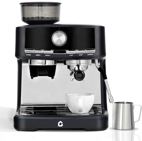 RBFGYIOP Macchina da caffè espresso semiautomatica 15 bar – Macinacaffè integrato 30 livelli – Montalatte – Portafiltro 58mm – Serbatoio 1,5L – Facile da pulire – Verniciatura nera standard europea