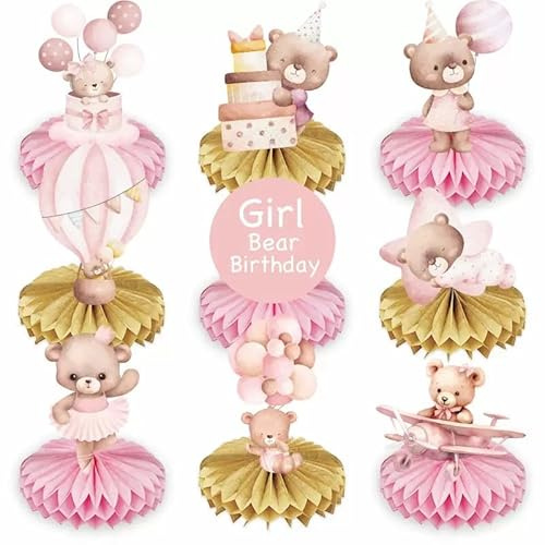 HEYOMI 9pz Centrotavola Battesimo Bimbo, Decorazione Orsetto Blu Battesimo Bambino, Gender Reveal Party Decorations Addobbi Tavola 3D Orso per Nascita Compleanno Bimbo Baby Shower (Rosa)