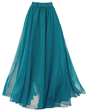 Teemall Women's Ankle Chiffon Long Skirt A-line Retro Skirts Pleated Beach Maxi Skirt (Malachite Green)