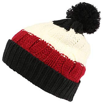 Berretto con pompon, per bambini, colore: nero e rosso, in lana di Snowy, da 7 a 12 anni Nero taglia unica