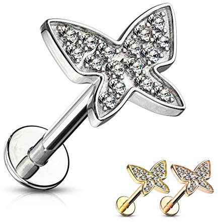 Treuheld® Schmetterling Labret Piercing in 3 Farben und 2 Größen [1.] - Silber - 1.2mm x 6mm