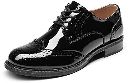 DREAM PAIRS Womens Brogue Lace up Ladies Flat Low Heel Smart Vintage Oxfords School Shoes,Size 7,Black/Patent,SDOX2201W-E