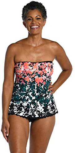 Maxine Of Hollywood Women's Standard Ruffle Bandeau Tankini Swimsuit Top, Multi//Floating Flowers, 10