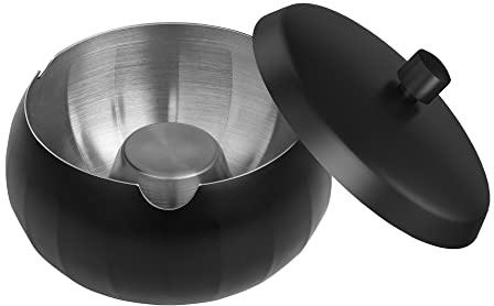 Ashtray for Cigarette JSVER Stainless Steel Ashtray, Smokeless Odorless Ash Tray with Lids, Tabletop Ashtrays For Home Office Outdoor Balcony (Black)