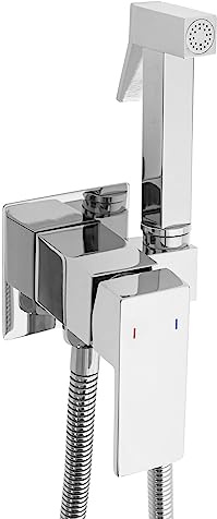 Rea FENIX RUBINETTO BIDET DA INCASSO Doccetta in Ottone Cromato Miscelatore Miscelatore Acqua Calda e Fredda a Parete con Doccetta per WC WC (Cromo)