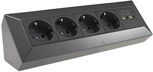 Bloc de prises ChiliTec - Prise d'angle - 4 prises - 2x USB-A 3.1A - Multiprises pour cuisine, bureau, construction, sous-structure, montage - Anthracite