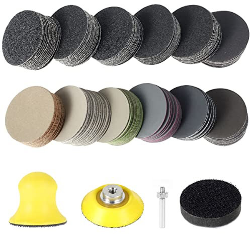 184 discos abrasivos de 50 mm, almohadillas de lijado húmedas y secas, 60/80/100/150/240/400/800/1200/2000/3000/5000/10000, adaptador para metal, madera, vidrio, coche, pulido