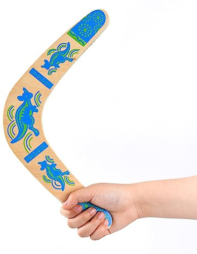 Boomerang di Legno di Ritorno Boomerang a Forma di V per all'aperto Disco Volante Giocattoli Giocattolo Sportivo(Blu)