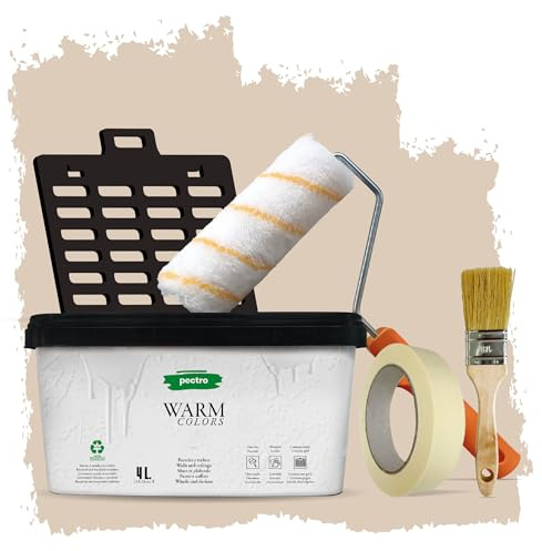 PECTRO Pintura Una Capa 4L (6,3kg) - incluye Rodillo, Rejilla, Brocha y Cinta - Pintura Interior Paredes y Techos Mate, colores cálidos, lavable de gran durabilidad y cubrición