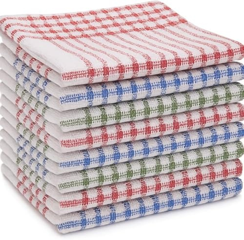 HOUSEGADS Tea Towels - 100% Cotton Quick Dry Multi Coloured Bar Towels Pack of 10 (50 X 70 CM)