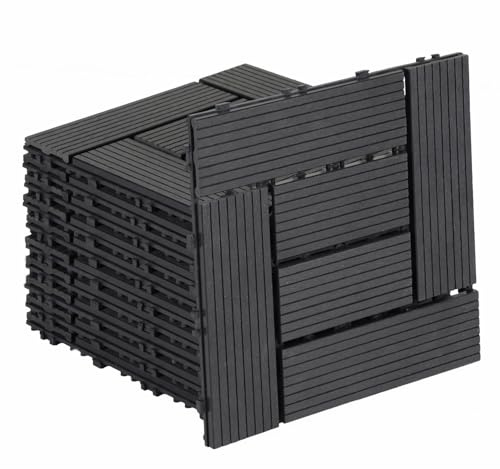 Fiqops 33 stycken WPC terrassplattor, 30 x 30 cm WPC-kakel, balkong golvplattor med klicksystem, balkongplattor i träutseende, terrassbrädor, vattentäta för terrass, för 3 m², antracit