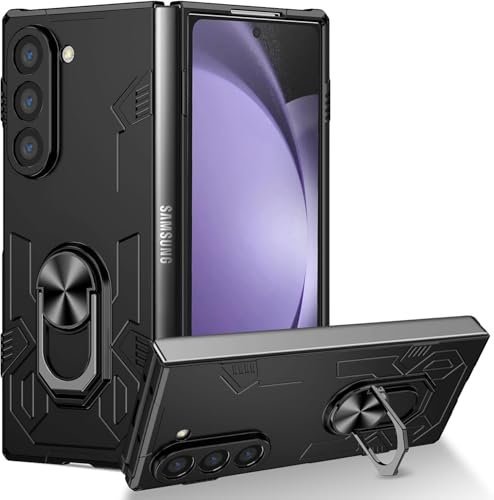 yanzi Compatible with SamSung Galaxy Z Fold 5-5G Phone Case(2023)+3D Tempered Glass[Military-Shockproof]-[Kickstand] Bumper TPU Silicone Protection Smartphone Cover for Galaxy Z Fold 5-Black