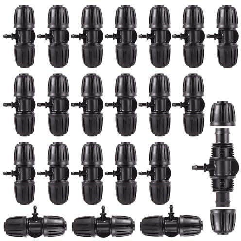 QITIXI:OU Lot de 20 raccords de tuyau - 1/2 vers 1/4 - Micro Drip - Réducteur d'arrosage de jardin - Raccord en T - Diviseur d'eau pour jardin, pelouse