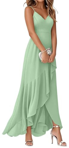 Minetom Robe De Cocktail Femme Bretelles Hautes Robes De Mariage Mi-Longues Dress D'Été À Volants Fête Élégante Soirée A Vert XS