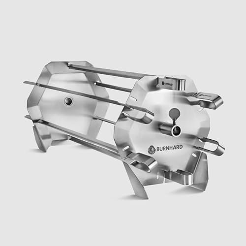 BURNHARD Drehspieß-Rondell aus Edelstahl, inkl. 6 XL-Grillspieße & Pressplatten, für gleichmäßiges Grillen auf dem Drehspieß, geeignet für Heckbrenner & Grillspieß bis 8 mm, spülmaschinengeeignet