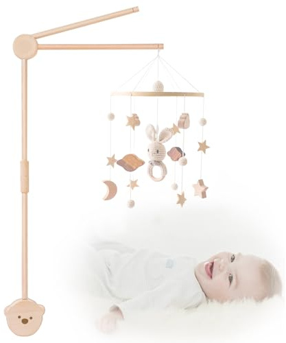 Supporto Giostrina Lettino a Forma di Orso in Legno, Supporto Mobile Giostrina Culla Neonato Accessori letto per Bambini per Appendere Campanelli Eolici Giocattoli per Lettino